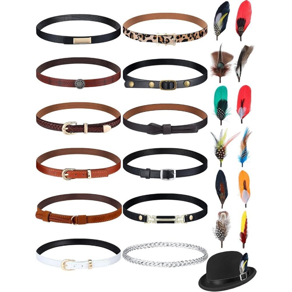 24 Pcs Cowboy Hat Bands Feathers Adjustable Leather Men Women Costume